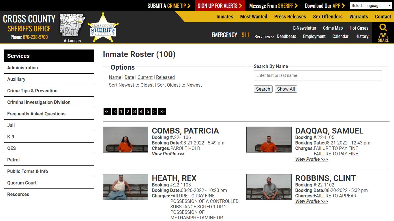 Inmate Roster - Current Inmates Booking Date Descending - Cross County ...