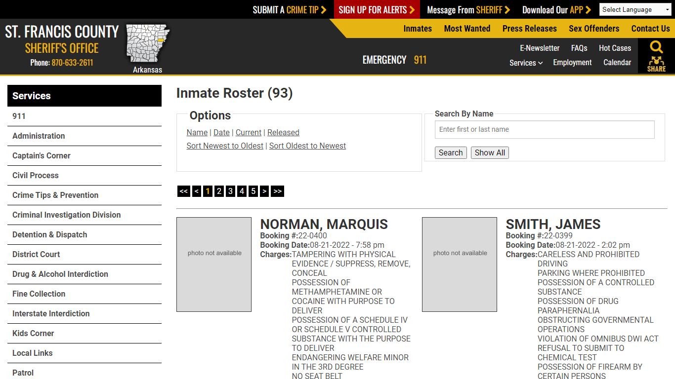 Inmate Roster - Current Inmates Booking Date Descending - St. Francis ...